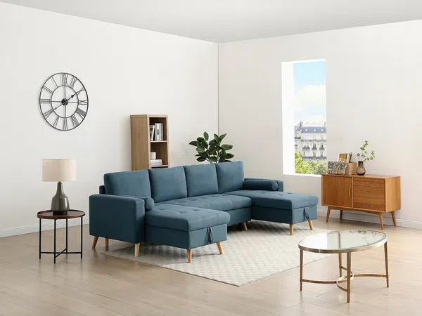 Vente-unique - KORI Sofa Stoff Blau - B 146 cm x H 85 cm x L 288 cm