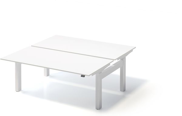Varia Doppelarbeitsplatz, 650-1250 mm elektrisch höhenverstellbar, je Tisch B 1600 x T 800 mm, Dekor weiß, Gestell verkehrsweiß