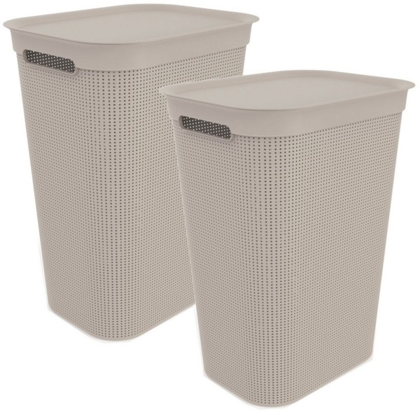 ROTHO Wäschekorb Wäschesammler Brisen 50l mit Deckel (Wäschesammlerset, 2 St), Luftzirkulation innerhalb der Wäschebox
