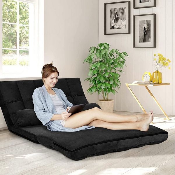 KOMFOTTEU Sofa 2 Sitzer Bodensofa, mit 2 Kissen,3 in 1 Sofabett