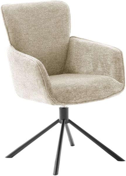 AMBER 4-Fuß Stuhl mit Armlehnen - 2er Set - Creme / Schwarz matt lackiert