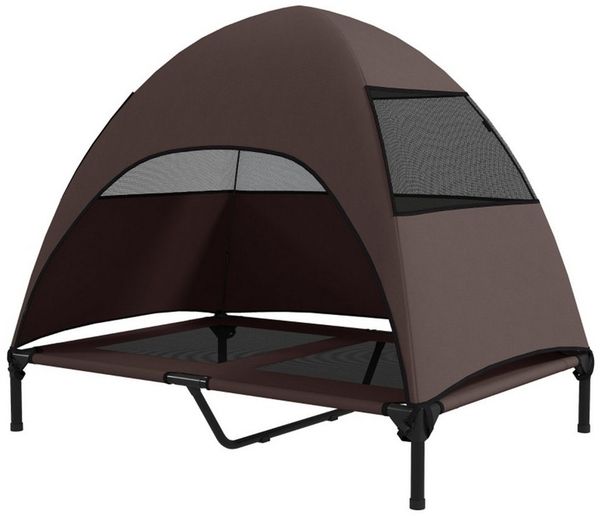 MC Star Hundebett Hundeliege Outdoor mit Dach, Erhöhtes Hundebett für Große Hunde, 106 x 76 x 99 cm, Kaffee