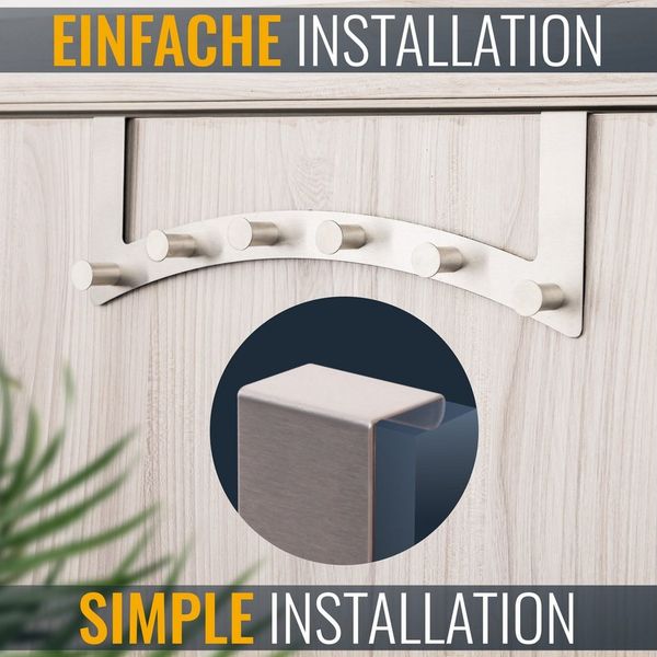 RICOO Garderobenleiste Tür Hakenleiste Hängegarderobe Türhakenleiste aus Stahl 6 Haken (1-er Set / 1 Stk. MH027S-6, 1 St, Türgarderobe Garderobenhaken Tür Hakenleiste Platzsparende Garderobe), Garderobe ohne Bohren Kleiderhaken Tür bis max 18mm Türbreite