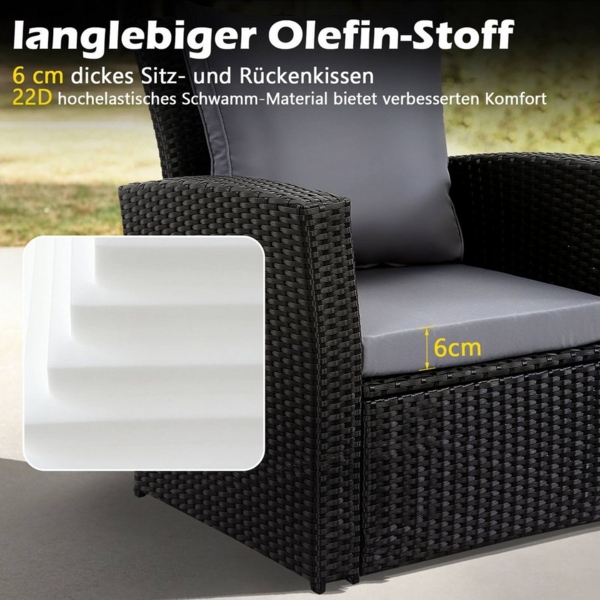 MeXo Gartenlounge-Set Balkonmöbel Set für 4 Personen, (Poly Rattan Gartenmöbel Set, 4-tlg, Lounge-Sets mit 2-Sitzer Sofa, 2 Sessel und Tisch mit Stauraum), wetterfeste Terrassenmöbel Set für kleiner Balkon Bild 2