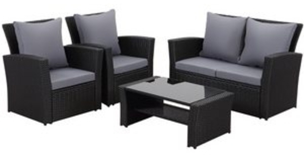 MeXo Gartenlounge-Set Balkonmöbel Set für 4 Personen, (Poly Rattan Gartenmöbel Set, 4-tlg, Lounge-Sets mit 2-Sitzer Sofa, 2 Sessel und Tisch mit Stauraum), wetterfeste Terrassenmöbel Set für kleiner Balkon Bild 6