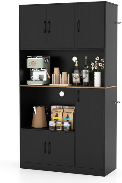 Buffetschrank mit Steckdose & Mikrowellenständer Küchenschrank aus Holz Schwarz
