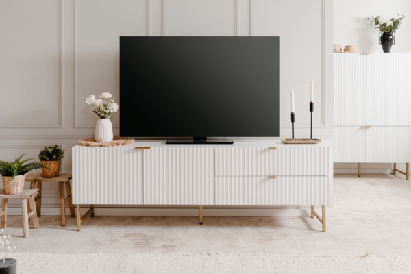 Edinburgh 57A Lowboard, weiß | Lowboard für Wohnzimmer | Maß: B x H x T ca. 179 x 60,5 x 40,5 cm | Lowboard mit 2 Türen, 2 Einlegeböden und 2 Schubkästen