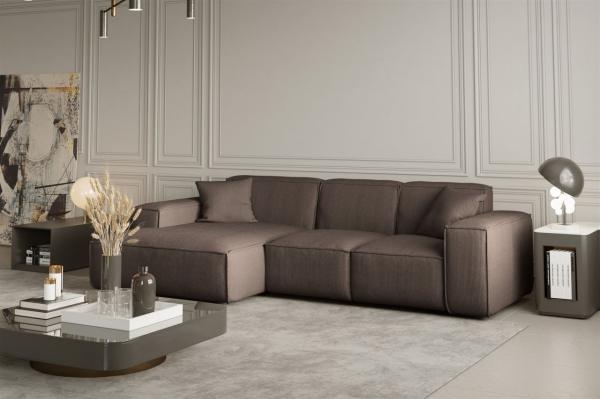 Ecksofa Designersofa CELES in Stoff Scala Taupe Ottomane Links