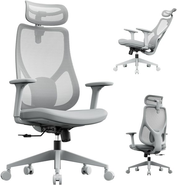 SENSE7 Gaming Stuhl Bürostuhl Ergonomisch Schreibtischstuhl Office Chair Chefsessel Drehstuhl Schreibtischsessel Verstellbar für Home Office Gamer bis 150kg Computerstuhl Bürosessel - MOYO Grau