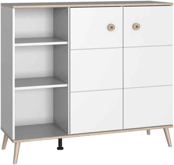 Highboard >Billund< in weiß/Eiche Sägerau - 125x111x40cm (BxHxT)