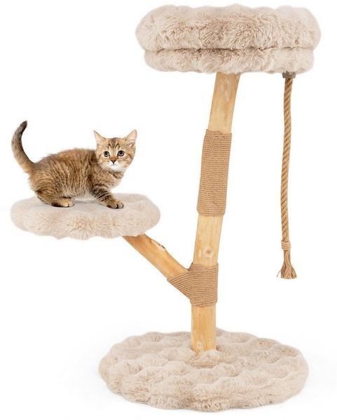 COSTWAY Kratzbaum, Katzenbaum, Massivholz Katzenmöbel, 90cm hoch