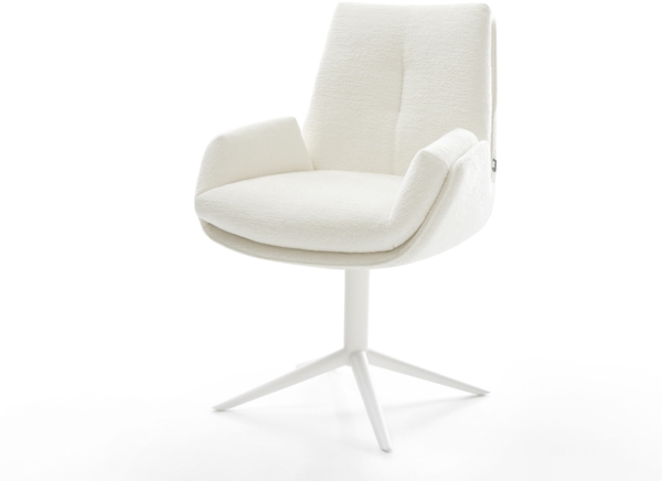 Drehstuhl Clea-Flex Bouclé Soft Beige Fußkreuz Weiß 360° drehbar Wippfunktion