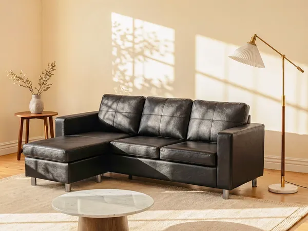 Vente-unique - Ecksofa - Kunstleder - Schwarz - ACKLEY