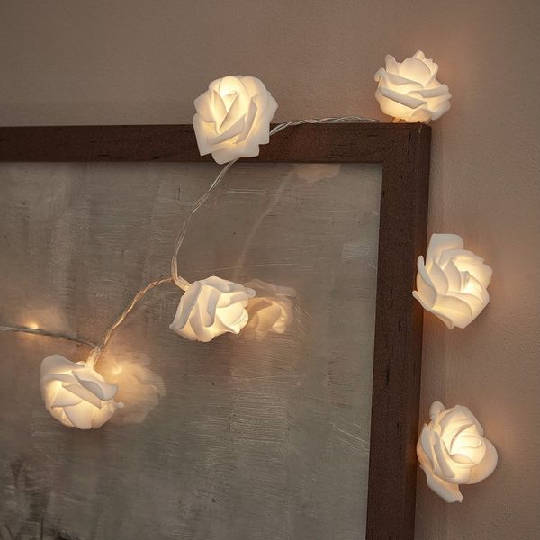 Lights4fun LED-Lichterkette 20er LED Rosen Lichterkette warmweiß batteriebetrieben