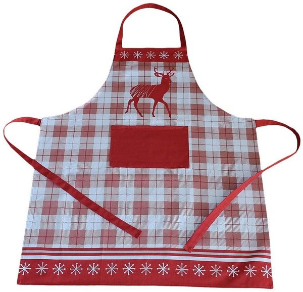 matches21 HOME & HOBBY Kochschürze Latzschürze LAURIE Hirsche rot grau Baumwolle 70x85 cm, (1-tlg), Hochwertige Vintage Kochschürze für Damen