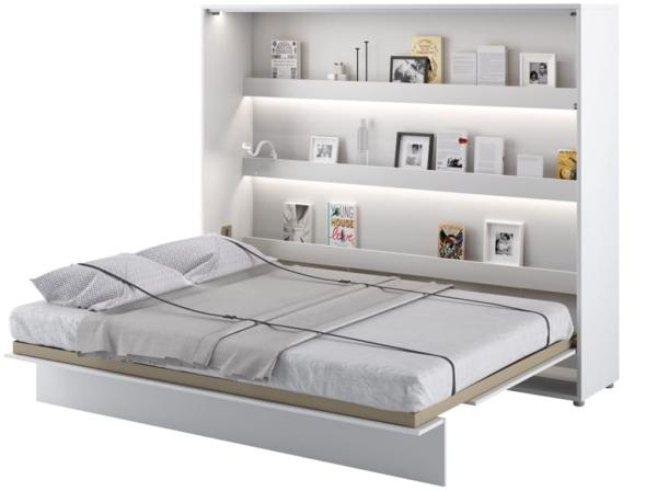 MEBLINI Schrankbett Bed Concept - BC-14 - 160x200cm Horizontal - Weiß Hochglanz/Weiß - Wandbett mit Lattenrost - Klappbett mit Schrank - Wandklappbett - Murphy Bed - Bettschrank