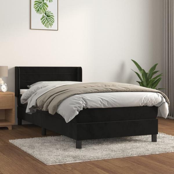 vidaXL Boxspringbett mit Matratze Schwarz 80x200 cm Samt, Härtegrad: H2 [3130987]