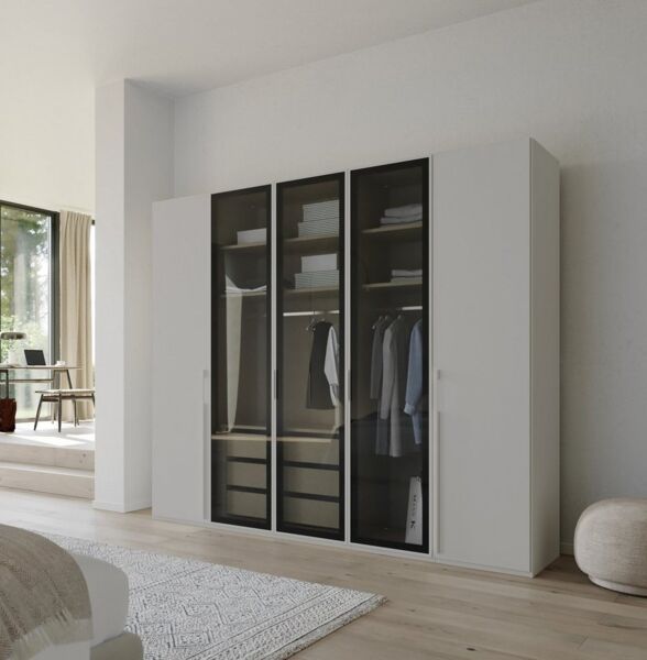rauch Drehtürenschrank Schrank Garderobe SKAT SHINE Breiten 151/201/251/301cm, Höhe 223/235cm (3 verschiedene Ausstattungen BASIC/CLASSIC/PREMIUM (inkl. SOFT-CLOSE) edle Schrankfront mittig hochwertige Glasrahmentüren MADE IN GERMANY