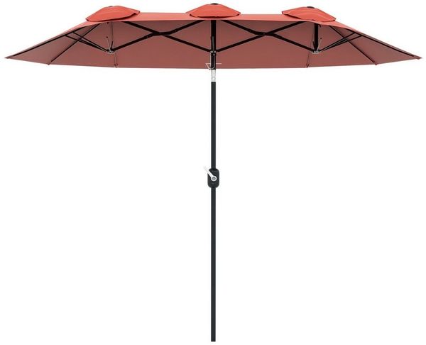 Outsunny Sonnenschirm mit Handkurbel, verstellbarem Neigungswinkel, LxB: 295x152 cm, Doppelsonnenschirm, Gartenschirm, für Terrasse Pool Weinrot
