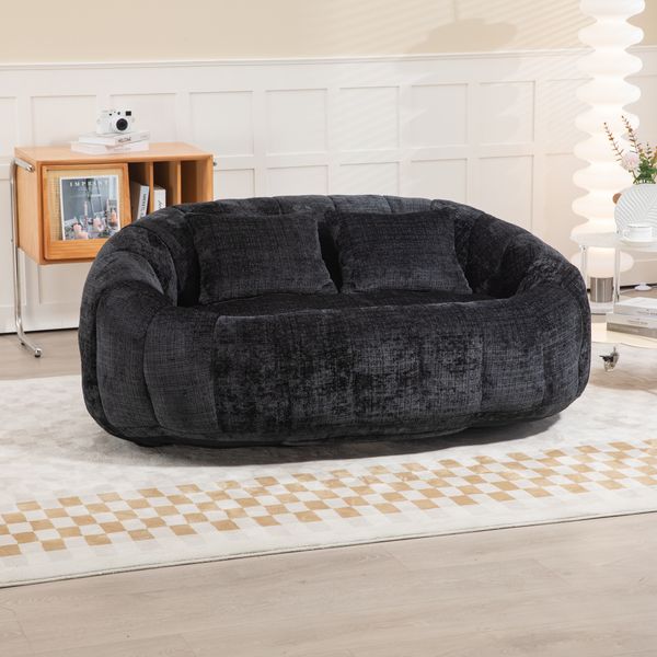 Sofa 150x95x63 cm in Schwarz, Chenille, Sitzfläche 105x62 cm, mit Armlehnen und Schaumstoffpolsterung