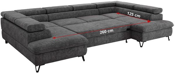 MKS Möbel 'Pablo U-Form' Wohnlandschaft mit Bettkasten, Grau, Schenille grob, T25 Topper Bild 8