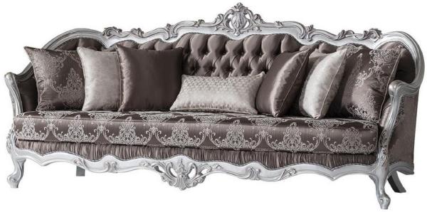 Casa Padrino Luxus Barock Sofa Bronzefarben / Silber 262 x 90 x H. 113 cm - Prunkvolles Wohnzimmer Sofa mit dekorativen Kissen