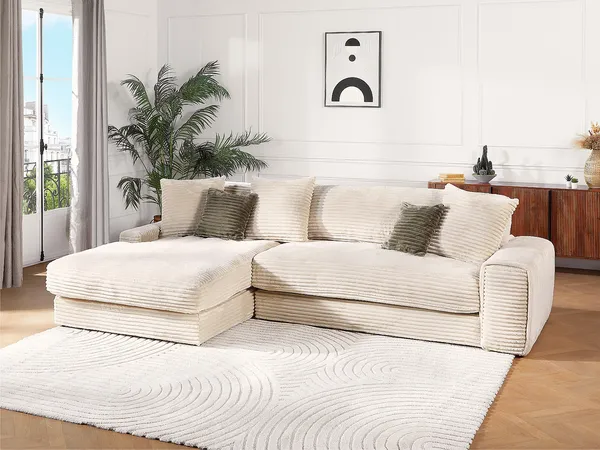 Vente-unique - CALAZO Sofa Samt Beige - B 187 cm x H 86 cm x L 307 cm