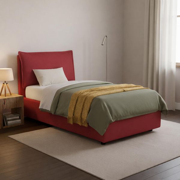 Talamo Italia - Vanessa Einzelbett, Bettkasten mit Stoffbezug, 100 % Made in Italy, Öffnung vorne, geeignet für Matratze 80x190 cm, Rot