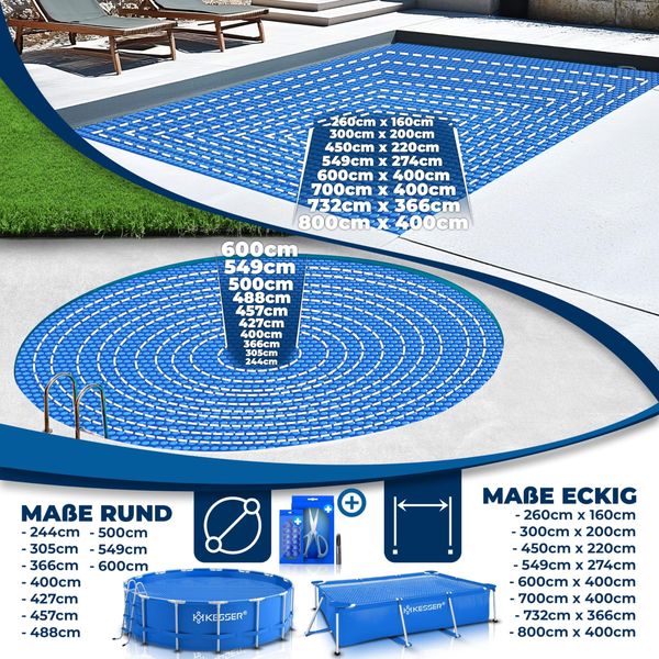 KESSER® Pool Solarabdeckplane | Solarfolie Stärke 120µm | Solarabdeckung Solarplane zuschneidbar | Poolsolarplane Solar Folie inkl. 1x Schere, 1x Lochzange & 12x Ösen | Poolheizung für Wassererwärmung Blau, 260 x 160cm Bild 8