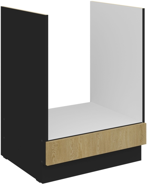 Küchen Herdunterschrank 60 cm CREMONA Eiche hell + Schwarz matt Küche Küchenzeile Küchenblock Einbauküche