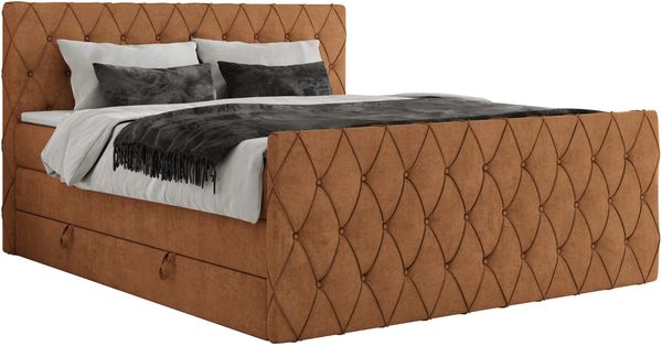 Boxspringbett, Doppelbett mit Fußteil, Multipocket-Matratzen und Topper, gestepptes Kopfteil und Front - MIREN KING DUO - 180 x 200 cm - Orange Stoff - H3 Bild 4