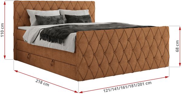 Boxspringbett, Doppelbett mit Fußteil, Multipocket-Matratzen und Topper, gestepptes Kopfteil und Front - MIREN KING DUO - 180 x 200 cm - Orange Stoff - H3 Bild 6