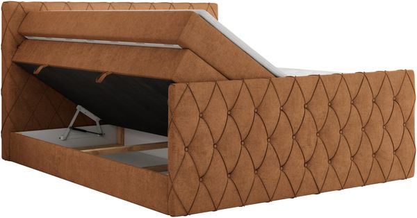 Boxspringbett, Doppelbett mit Fußteil, Multipocket-Matratzen und Topper, gestepptes Kopfteil und Front - MIREN KING DUO - 180 x 200 cm - Orange Stoff - H3 Bild 5