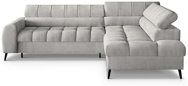 Beautysofa Ecksofa mit Schlaffunktion und verstellbaren Kopfstützen VINNI, Auf B-Federn, auf schwarzen Metallfüßen