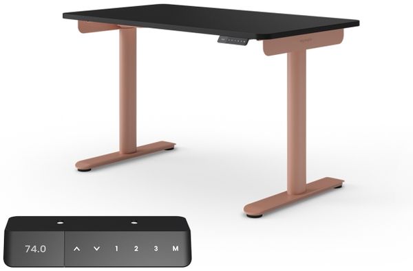 Ergotopia Desktopia One I Elektrisch höhenverstellbarer Schreibtisch I Tischplatte: 120x65 cm, Schwarz Dekor I Gestell Apricot I Top Preis-Leistung
