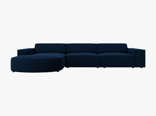 Micadoni 4-Sitzer Sofa Jodie runde Recamiere Links Samt Bluvel Königsblau