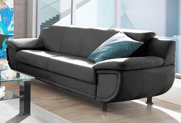 TRENDMANUFAKTUR 3-Sitzer Rondo, Breite 207 cm, breite Armlehnen, Füße schwarz, Big-Sofa wahlweise mit Federkern, in verschiedenen Bezügen bestellbar
