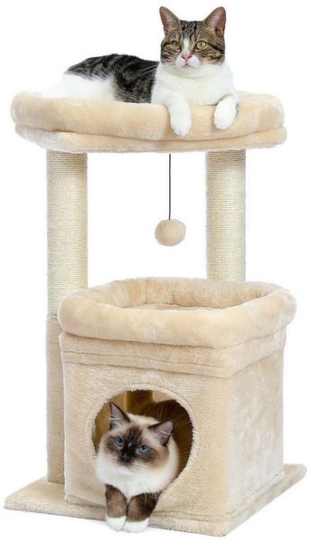 PAWZ Road Kratzbaum Kleiner Katzenbaum, mehrstöckiger Katzenturm,gemütlicher Katzenwohnung, mit Sisal-überzogenem Kratzbaum