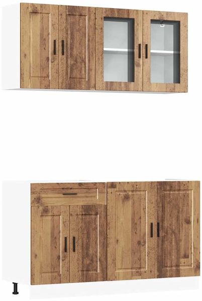 4-tlg. Küchenschrank-Set, Küchenmöbel Altholz-Optik Holzwerkstoff