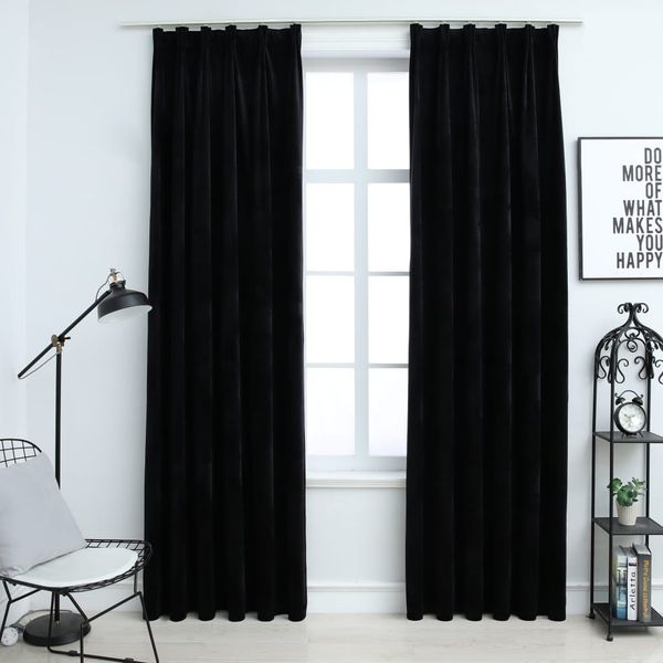 vidaXL Verdunkelungsvorhänge mit Haken 2 Stk. Samt Schwarz 140x175 cm 134492