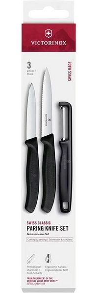 Victorinox Swiss Classic Gemüsemesser Set mit Sparschäler, Schälmesser und Tomatenmesser, 3-teilig, Extra Scharfe Klinge, Schwarz