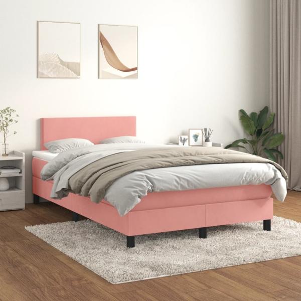 vidaXL Boxspringbett mit Matratze Rosa 120x200 cm Samt 3141178