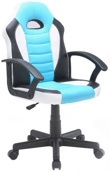 Dmora Stuhl mit Rädern Miranda, Gaming-Sessel für Jungen, Schreibtischstuhl, 56x55h89/100 cm, Hellblau und Weiß