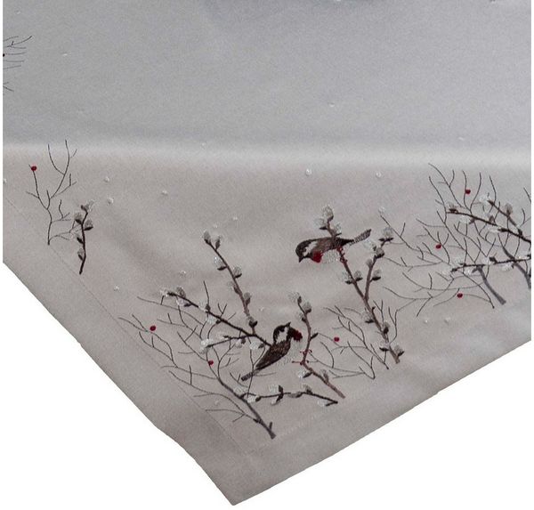 matches21 HOME & HOBBY Tischdecke Tischdecke DINA Vögel Spatzen auf Weidenästen Polyester 85 x 85 cm (1-tlg), Pflegeleicht & waschbar bei 30 °C