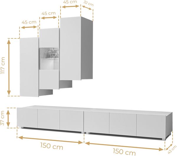 AX LIVING Anbauwand Wohnzimmer Kossana 11 – 300 cm Breite, Design Weiß Bild 3