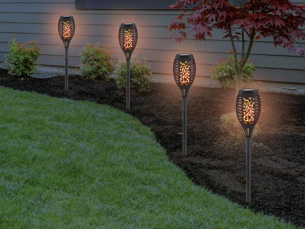 Solarfackeln 4er Set mit Flammeneffekt, Schwarz, Höhe 50cm