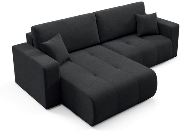 Ecksofa Sofa mit Schlaffunktion AUGUSTO in Stoff Wind Schwarz Ottomane Links Bild 4