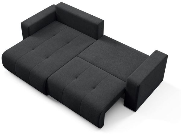 Ecksofa Sofa mit Schlaffunktion AUGUSTO in Stoff Wind Schwarz Ottomane Links Bild 2