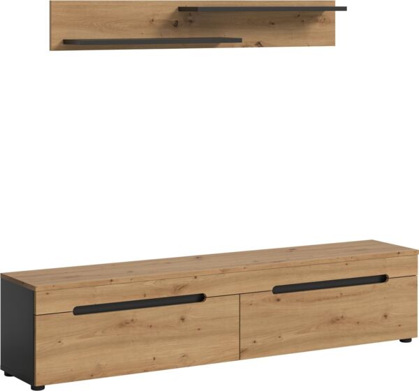 Home affaire Wohnwand REHAT, TOPSELLER!, 2-teilig, wahlweise stehend und hängend montierbar, (2-St, Set bestehend aus: Wandboard (13 x 19 x 8 cm) und Lowboard (170 x 38 x 33 cm), Kombination, Anbauwand, Set, Wohn-Set, Wohnzimmer-Set, Schrankwand