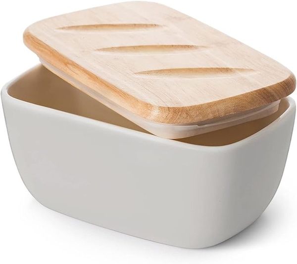 Dowan Butterdose DOWAN 16,5 CM Butterdose - Keramik-Butterdose mit Deckel, grau